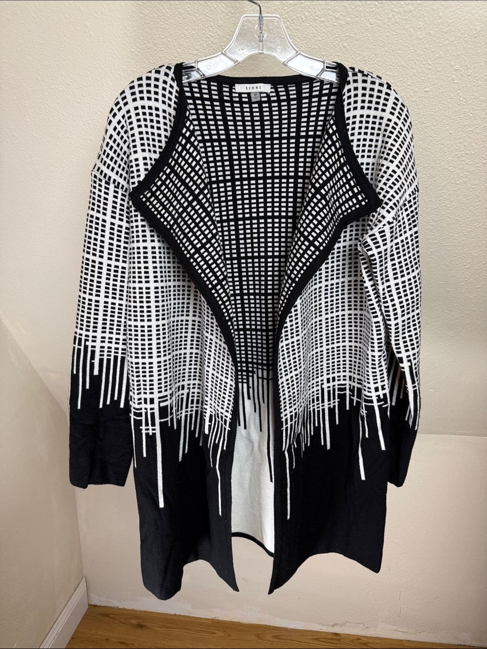 SIONI Black and White Duster Sweater Size Medium